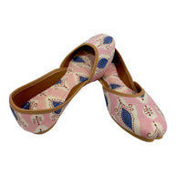 Pink Blue Leaf  Handblock Jutti