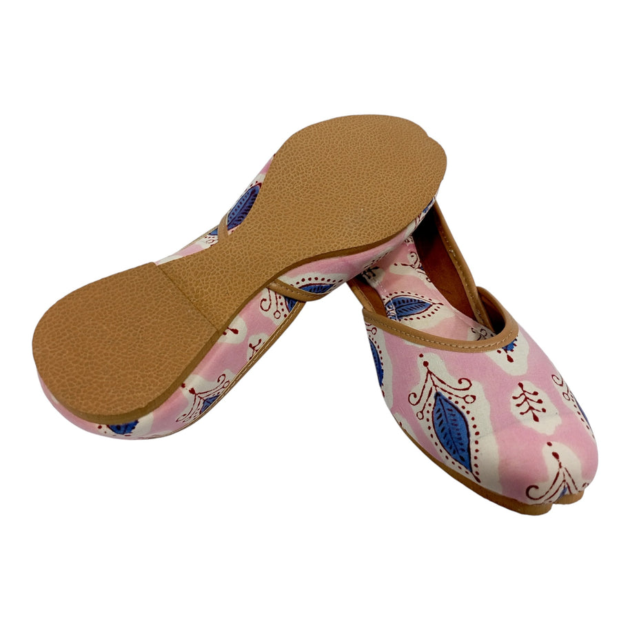 Pink Blue Leaf  Handblock Jutti