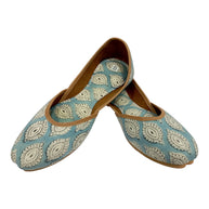 Sky Blue White Floral Handblock Jutti