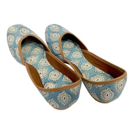 Sky Blue White Floral Handblock Jutti