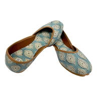 Sky Blue White Floral Handblock Jutti