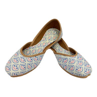 White Blue Pink Floral Handblock Jutti
