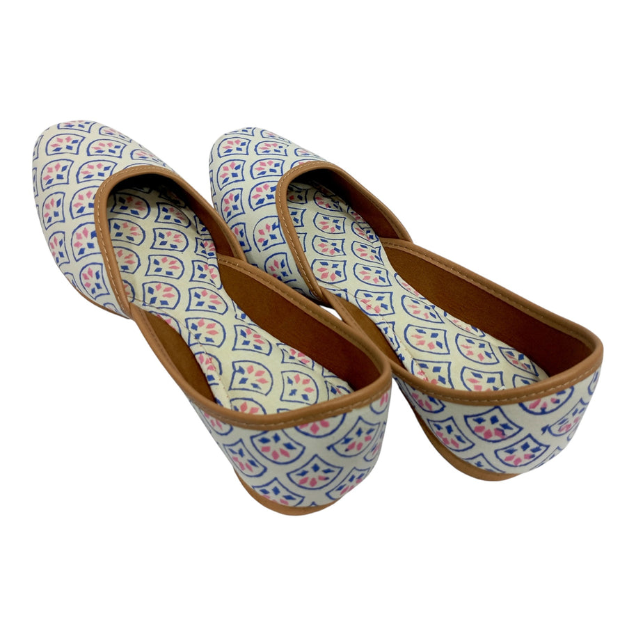 White Blue Pink Floral Handblock Jutti