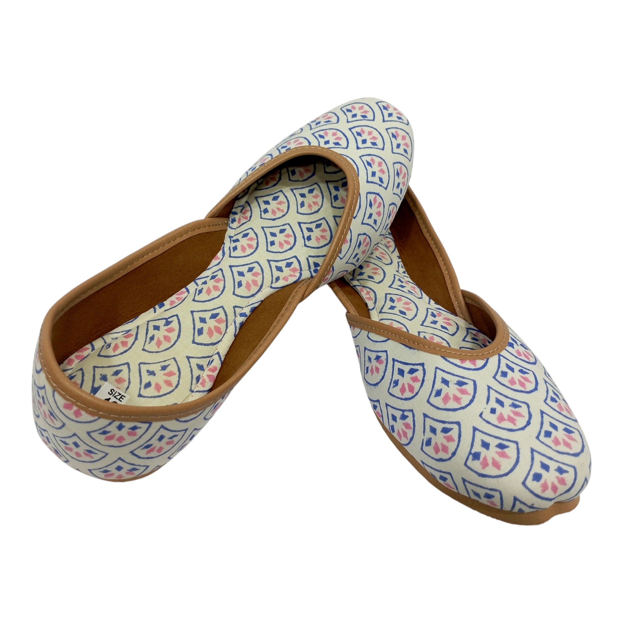 White Blue Pink Floral Handblock Jutti