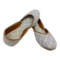 White Blue Pink Floral Handblock Jutti