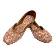 Peach White Leaf Handblock Jutti