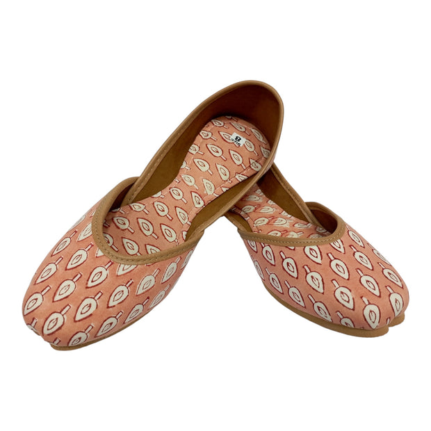 Peach White Leaf Handblock Jutti