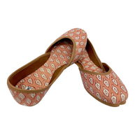 Peach White Leaf Handblock Jutti