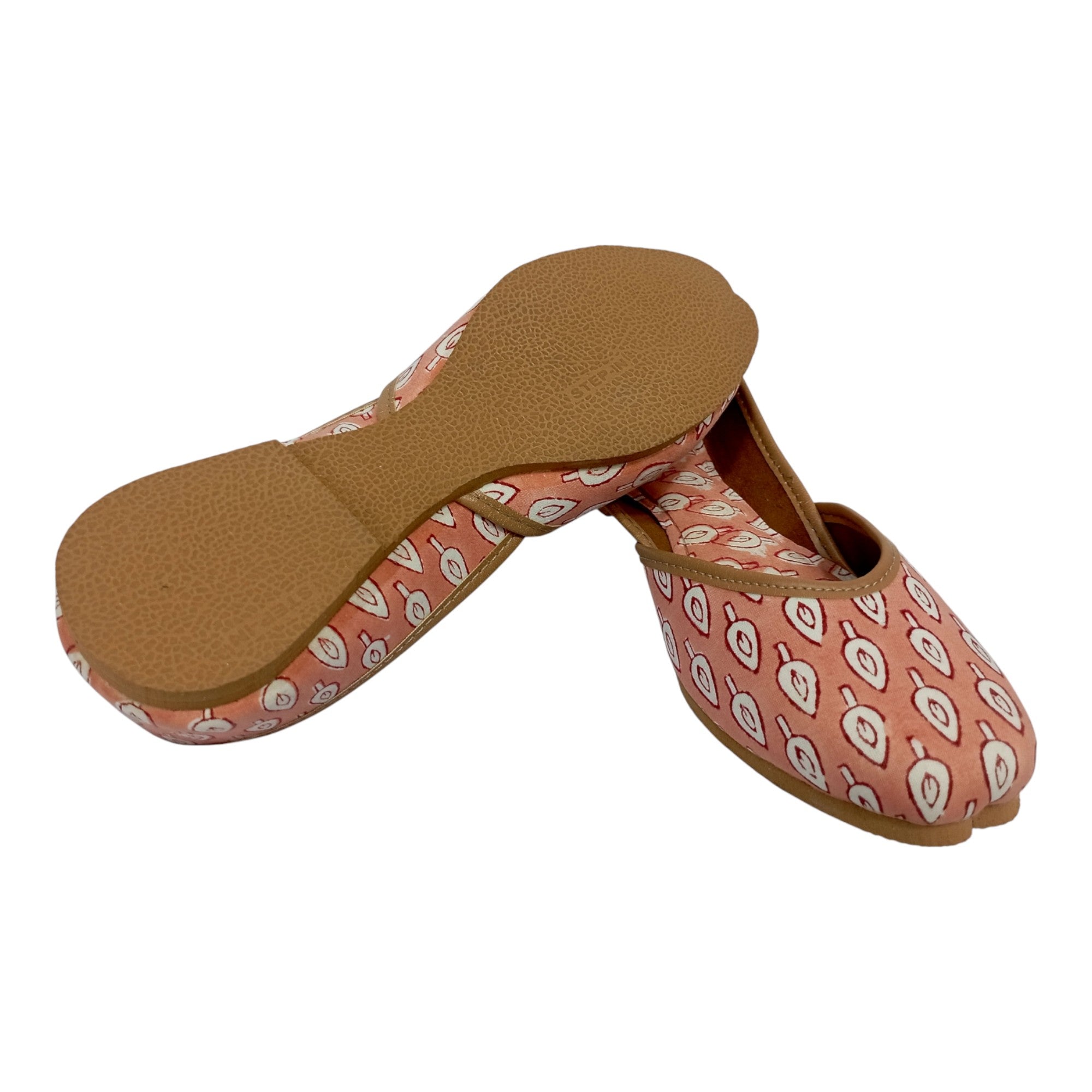 Peach White Leaf Handblock Jutti