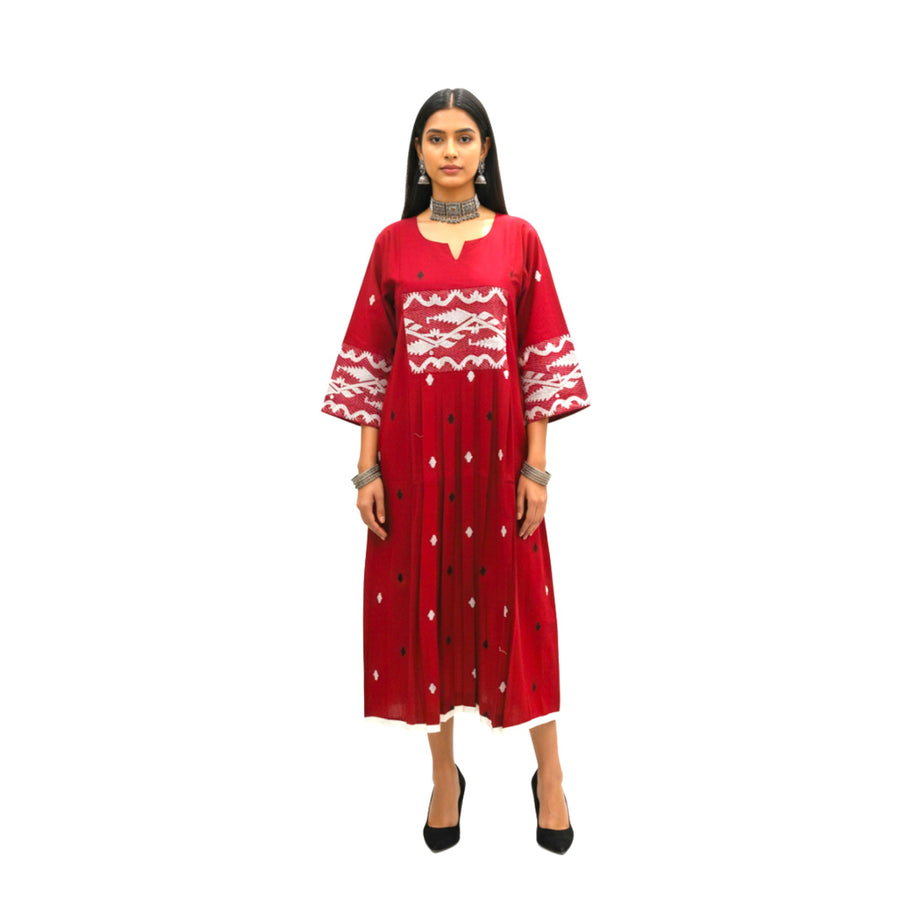 Red Jamdani Cotton Dress