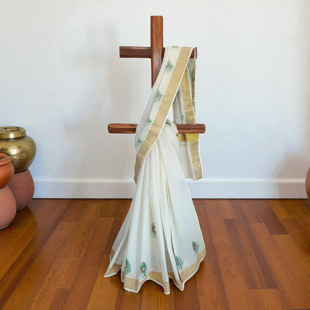 PankhValli Kasavu Handpainted Cotton Saree