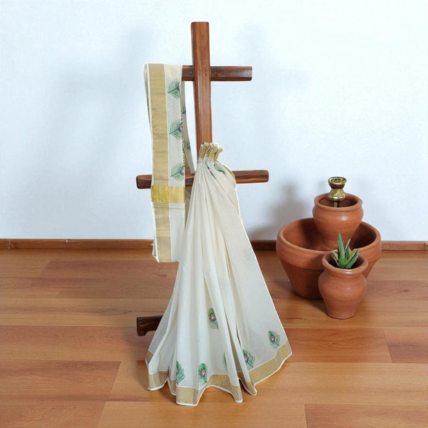 PankhValli Kasavu Handpainted Cotton Saree