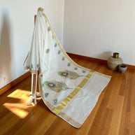 PankhValli Kasavu Handpainted Cotton Saree