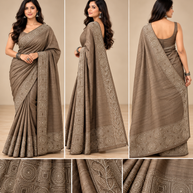 Sand Brown Geometric Elegance Semi Tussar Saree