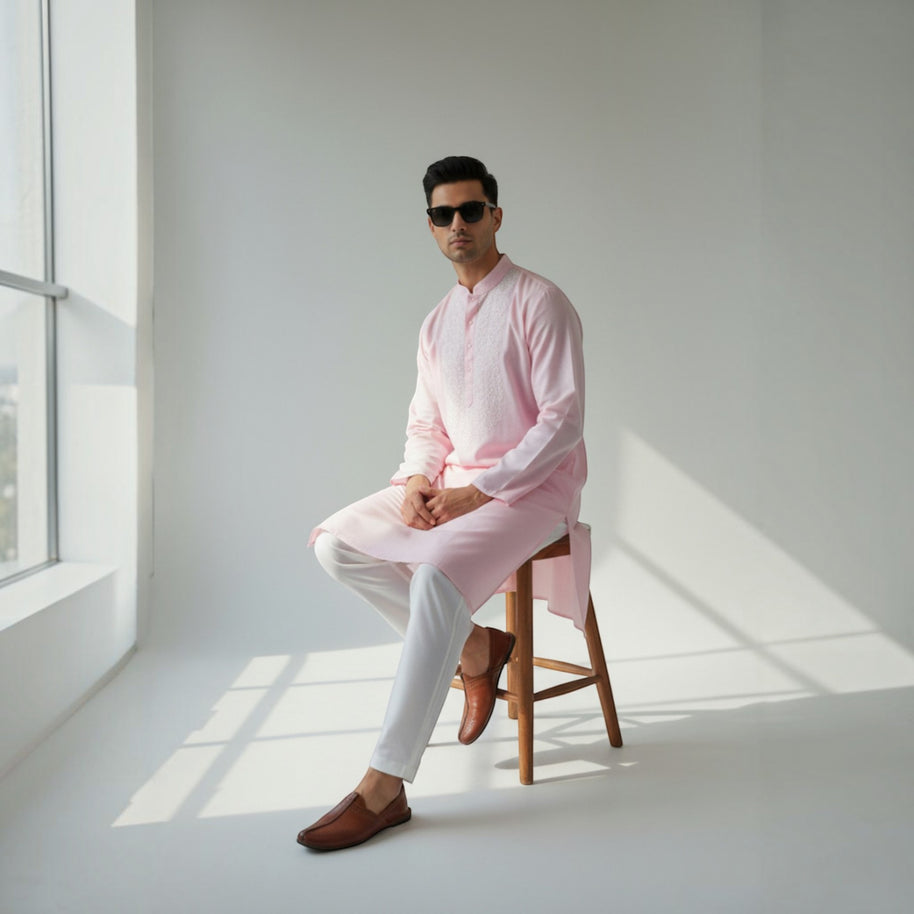 Light Pink Chikankari Cotton Kurta