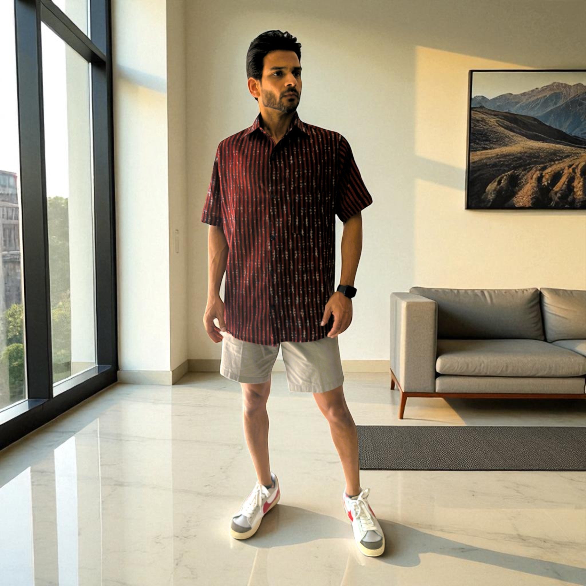 Artsy Hand Block Print Mens Shirt