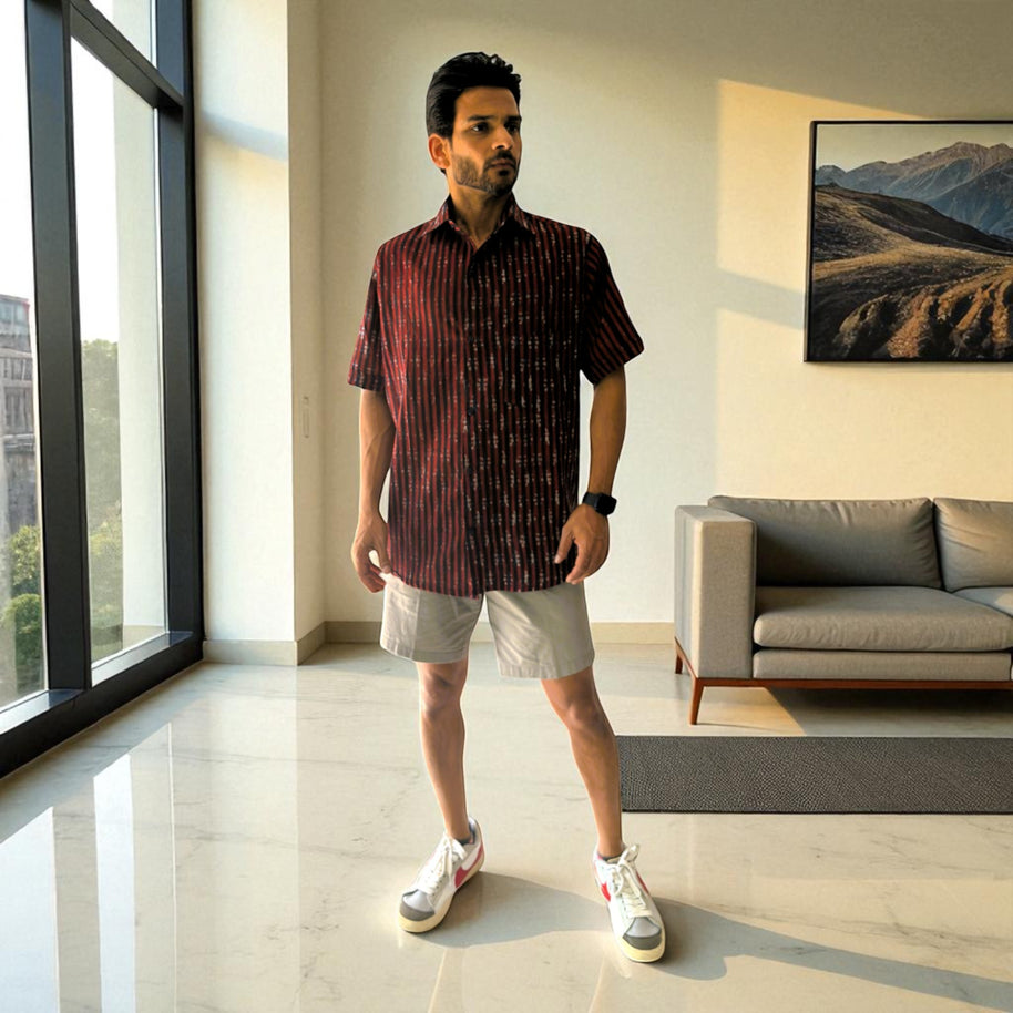 Artsy Hand Block Print Mens Shirt