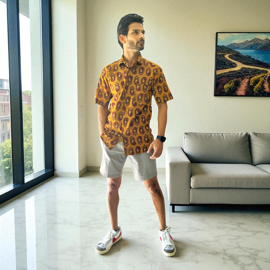 Artsy Hand Block Print Mens Shirt