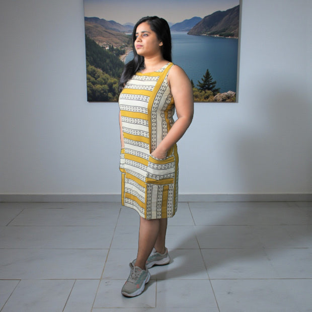 Mustard Muse Handblock Cotton Shift Dress