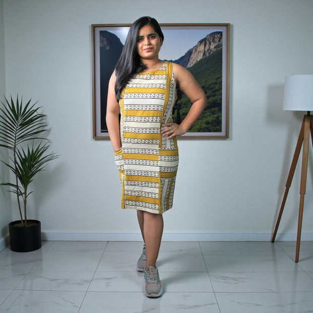 Mustard Muse Handblock Cotton Shift Dress