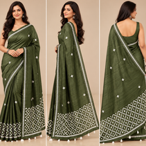 Deep Olive Green Elegance Tussar Saree