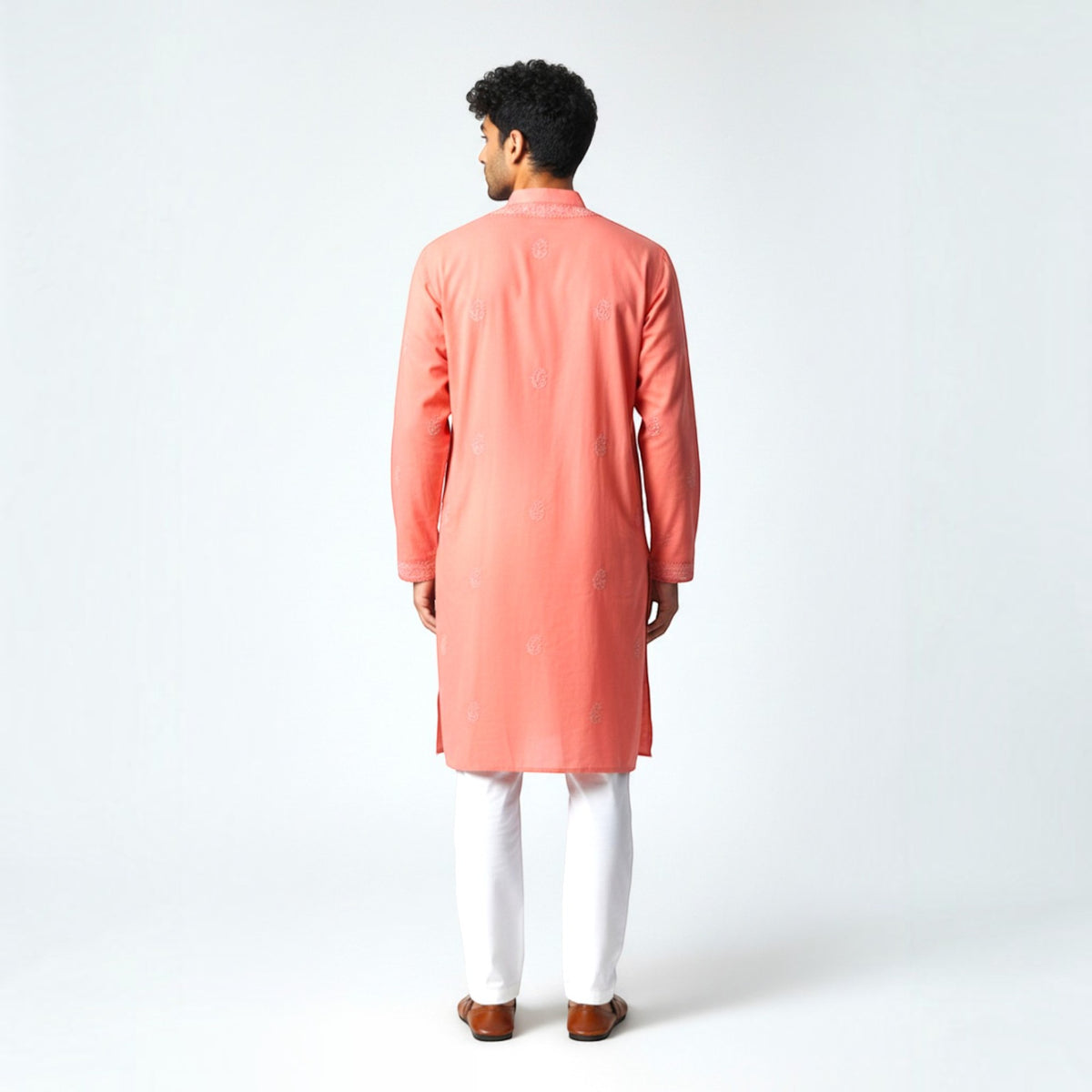 Light Red Chikankari Cotton Kurta