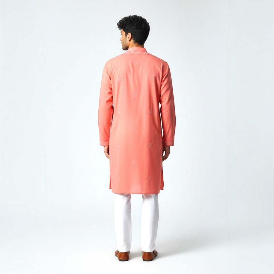 Light Red Chikankari Cotton Kurta
