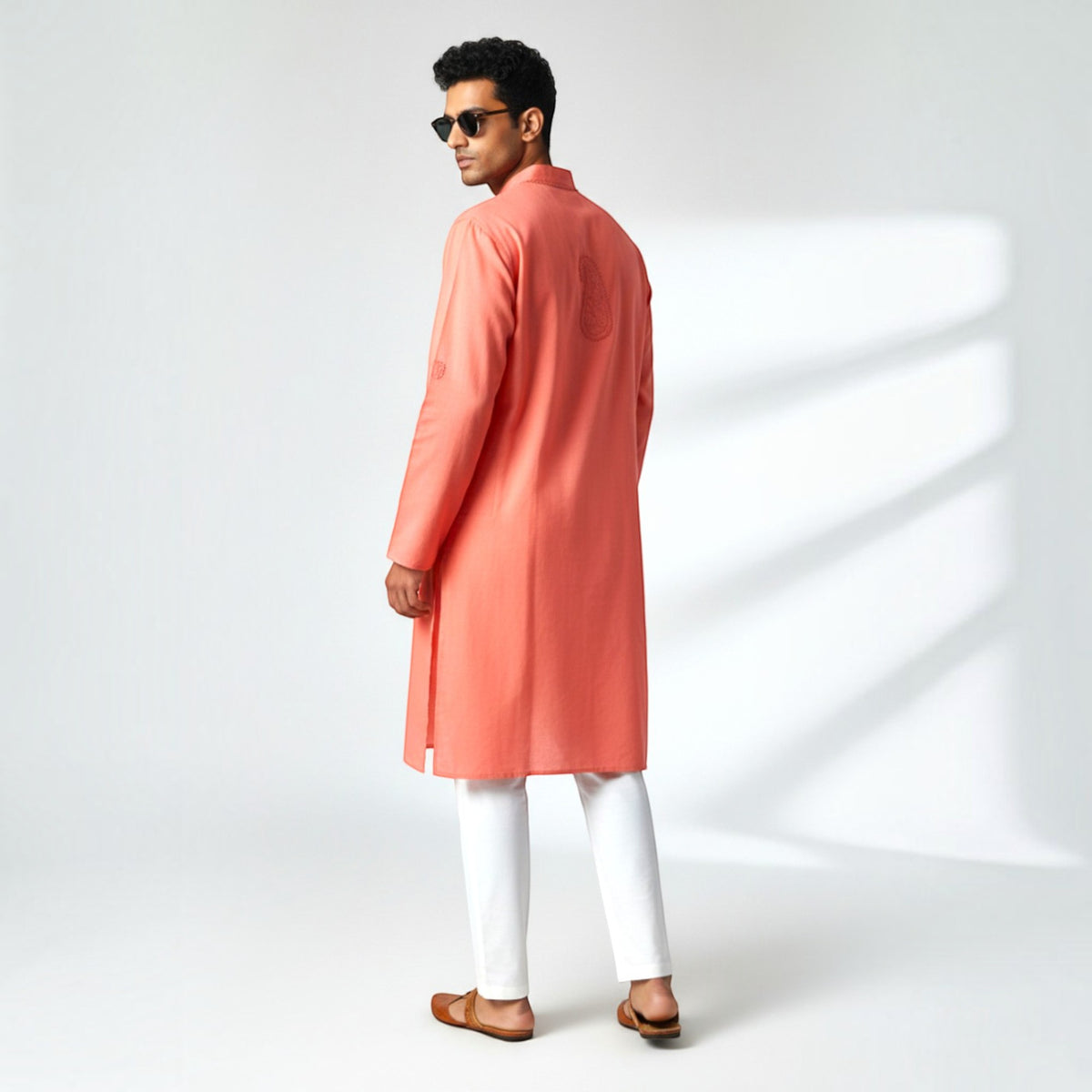 Light Red Chikankari Cotton Kurta