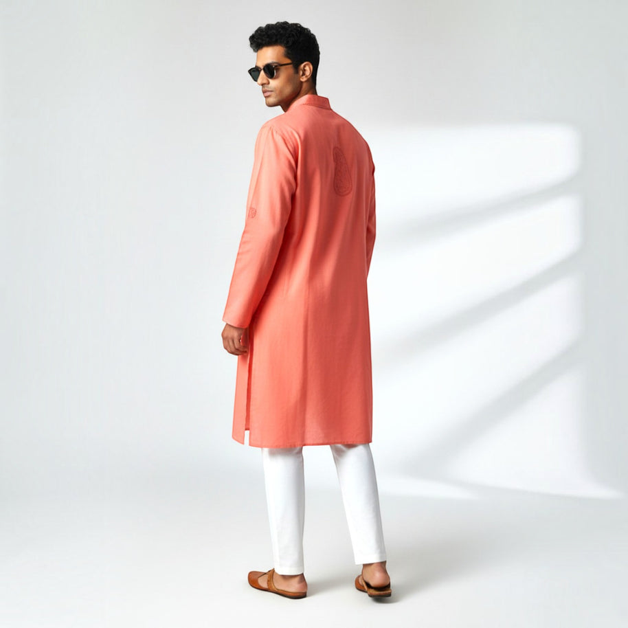 Light Red Chikankari Cotton Kurta