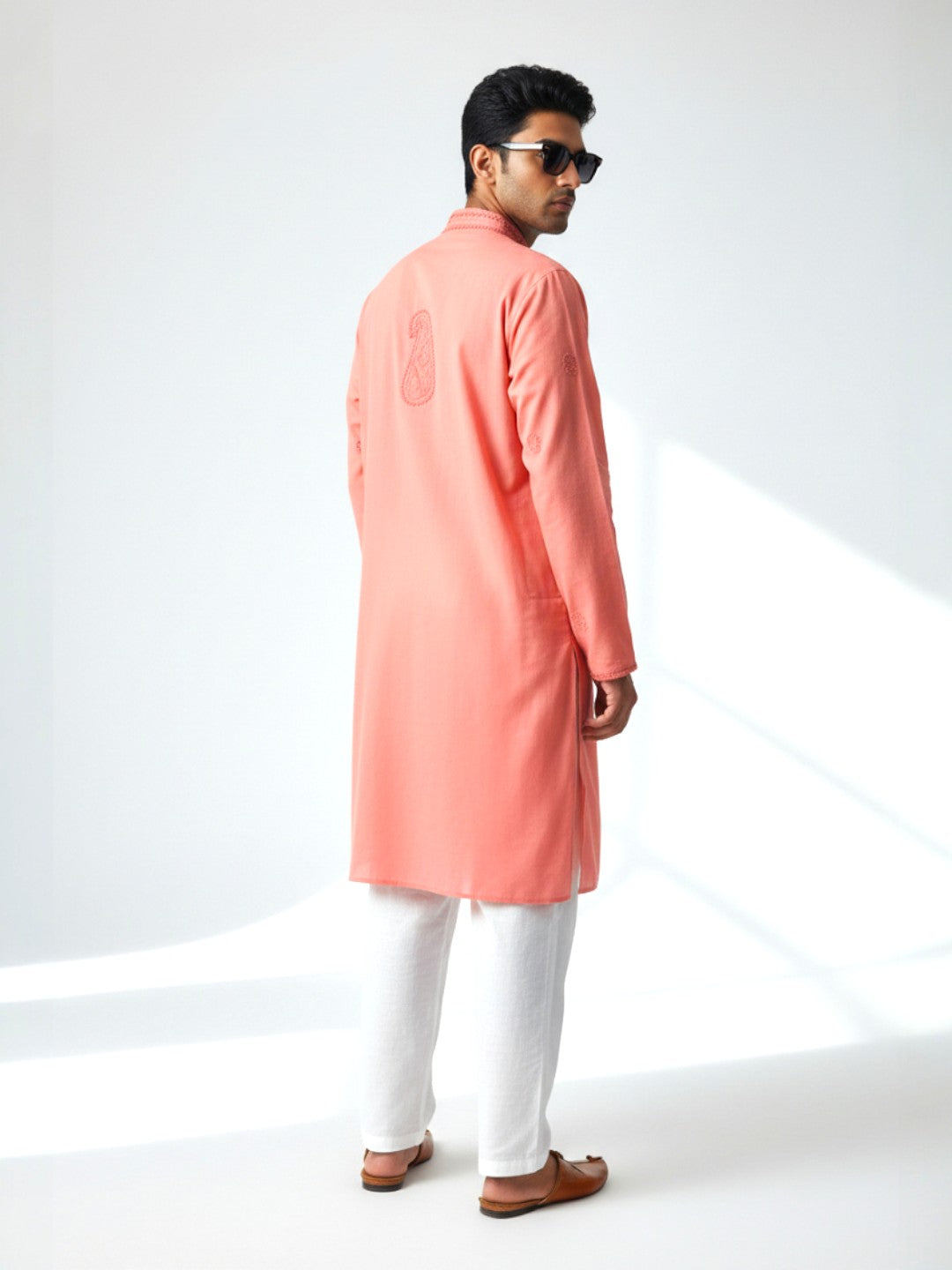 Light Red Chikankari Cotton Kurta