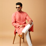 Light Red Chikankari Cotton Kurta