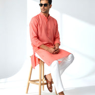 Light Red Chikankari Cotton Kurta