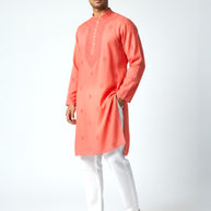 Light Red Chikankari Cotton Kurta