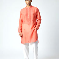 Light Red Chikankari Cotton Kurta