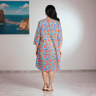 Green Petals Handblock Cotton Flared Dress