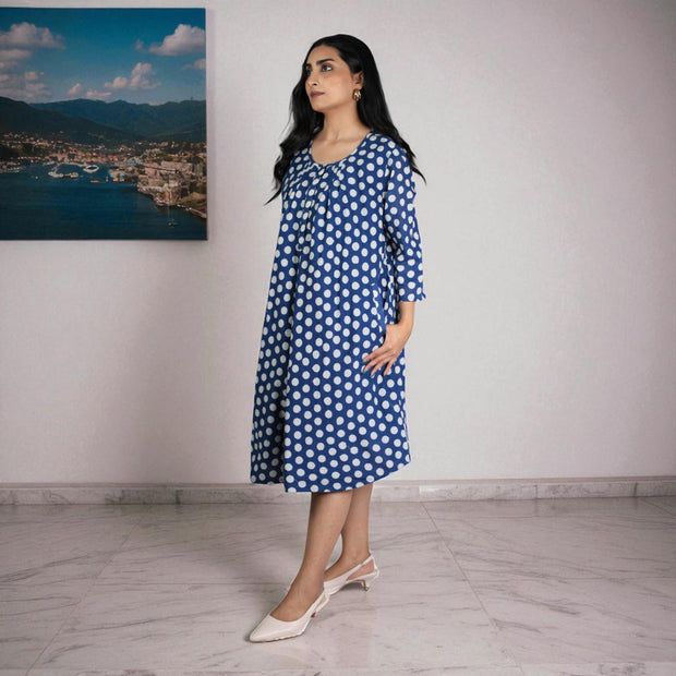 IndiDots Handblock Cotton Flared Dress