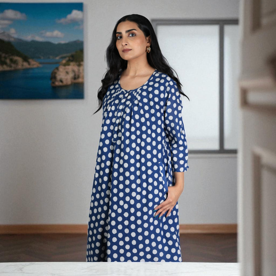 IndiDots Handblock Cotton Flared Dress