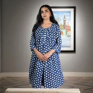 IndiDots Handblock Cotton Flared Dress