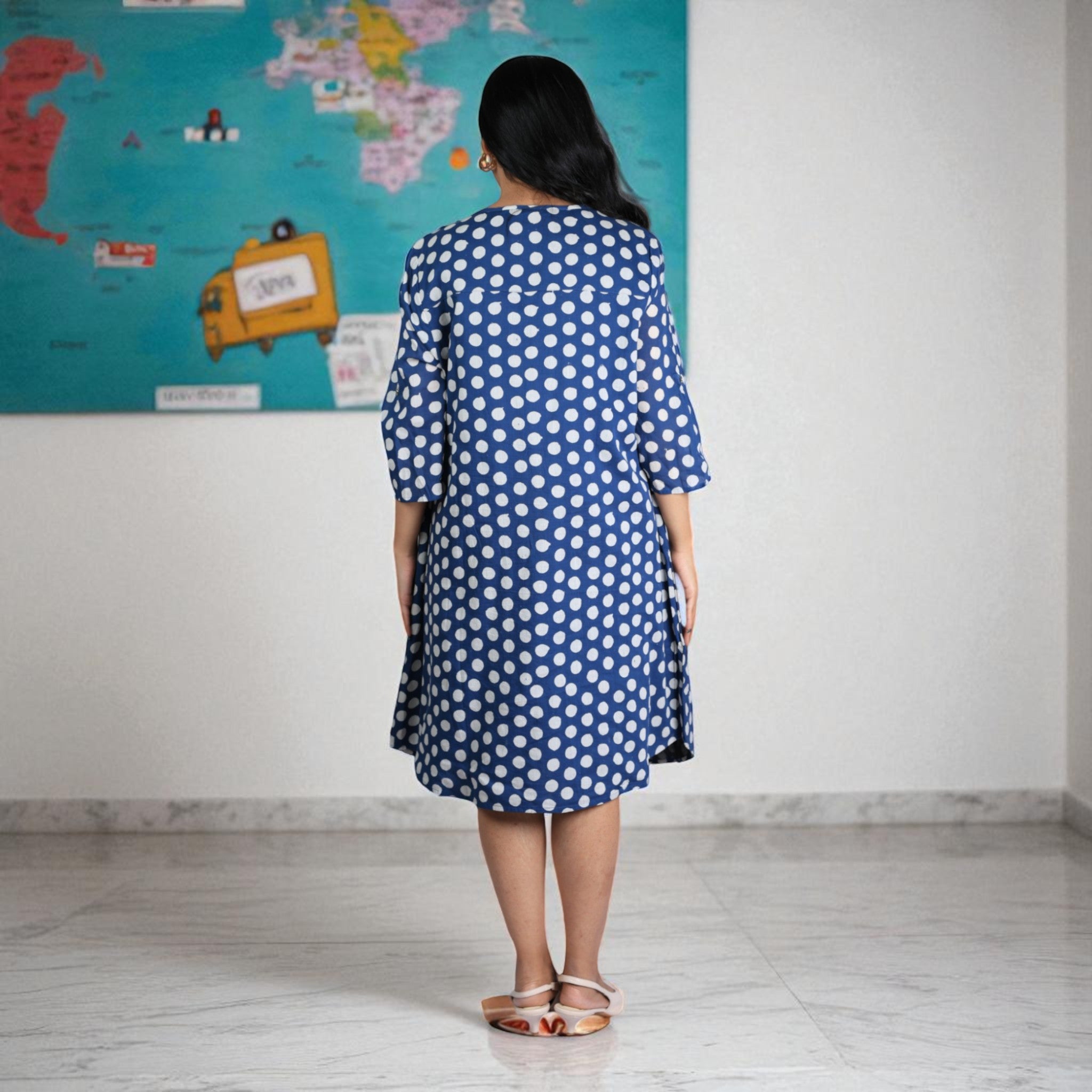 IndiDots Handblock Cotton Flared Dress