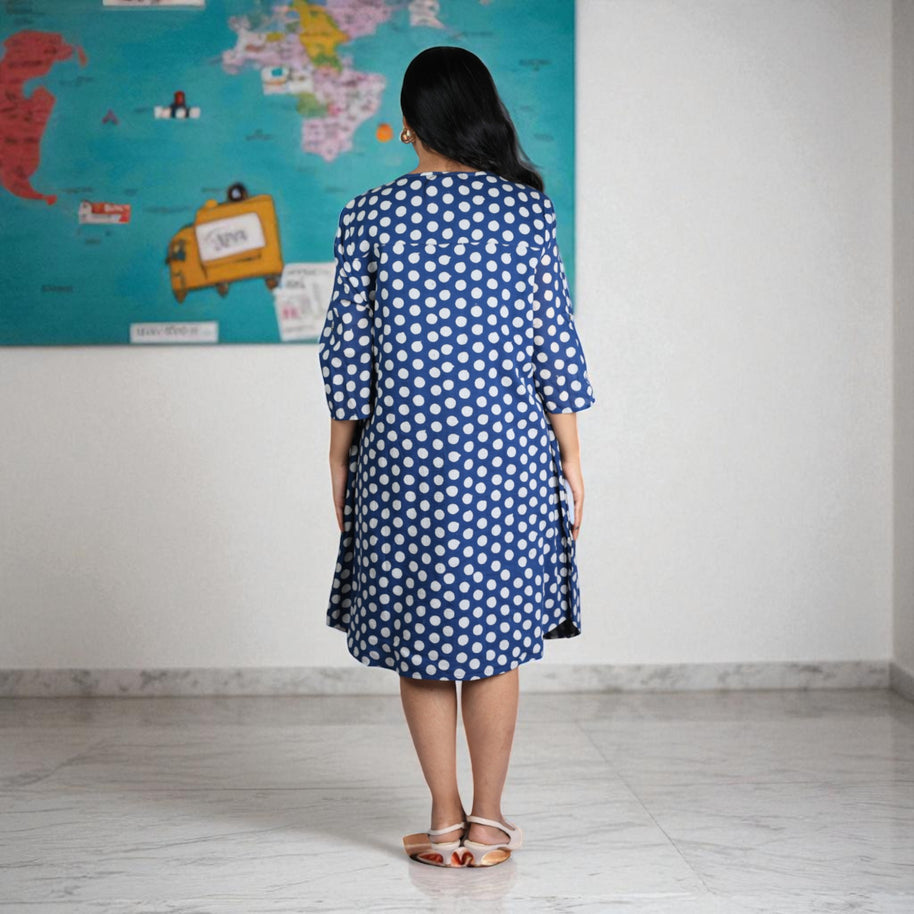 IndiDots Handblock Cotton Flared Dress