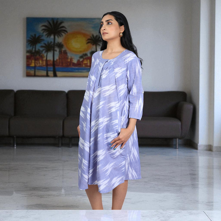 IkatBreeze Handwoven Cotton Flared Dress