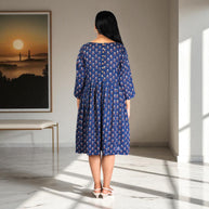 BlueBloom Handblock Cotton Gathered Dress