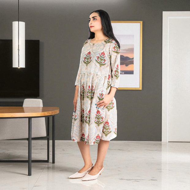 MughalFlair Handblock Cotton Gathered Dress
