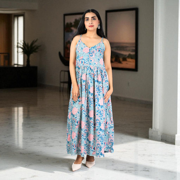 MeadowBloom Handblock Cotton Strap Dress