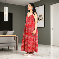FishFlow Handblock Noodles Strap Cotton Dress