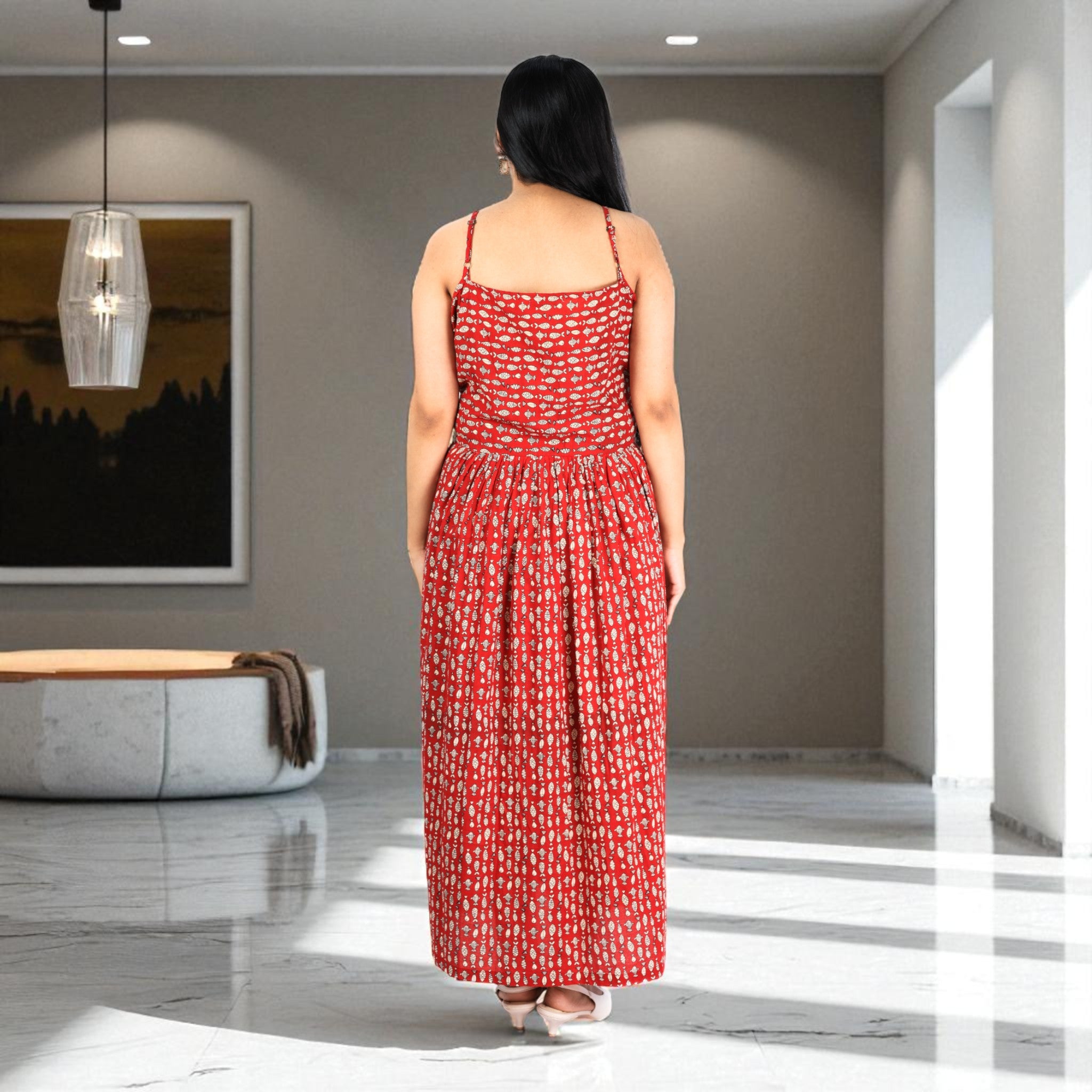FishFlow Handblock Noodles Strap Cotton Dress
