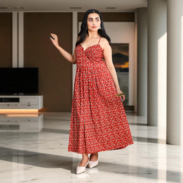 FishFlow Handblock Noodles Strap Cotton Dress