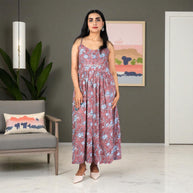 DuskRoot Handblock Cotton Noodle Strap Dress