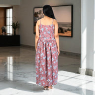 DuskRoot Handblock Cotton Noodle Strap Dress