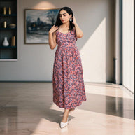 Paisley Whispers Handblock Noodle Strap Cotton Dress